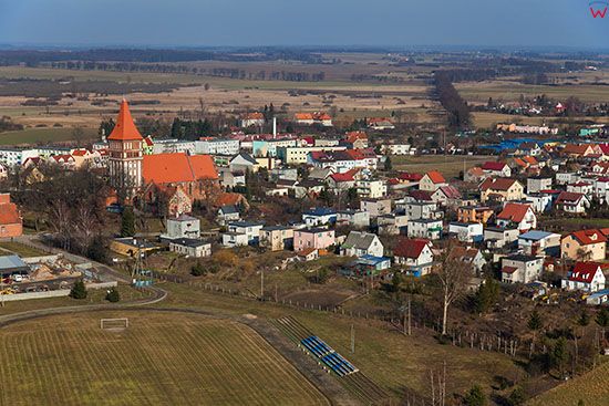 Zalewo, panorama na miasto od strony S. EU, PL, Warm-Maz. Lotnicze.